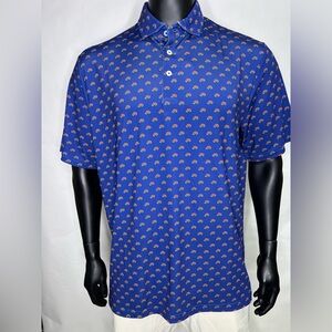 RLX Ralph Lauren Golf Cactus Sunset Print Men's Blue Polo Shirt L Large Orange